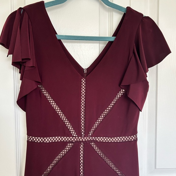 Taylor Burgundy Blush Ruffle Sleeve High Low Knit Midi Dress Lines NWOT - Picture 5 of 6